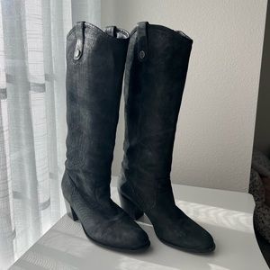 Vince Camuto Black Tall  Brushed Leather Riding Boot Size W 8.5